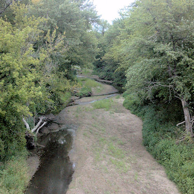 0.05 cfs at Turkey Creek near Seneca, KS on Aug. 13, 2012. Photo by Dirk Hargadine, USGS.