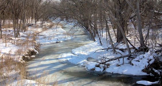 15 cfs at Bow Creek near Stockton, KS on Feb. 27, 2013. Photo by Andrew Clark, USGS.