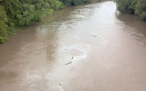 12,300 cfs at Big Blue River at Marysville, KS on May 28, 2013. Photo by Duane Wilmes and Dirk Hargadine, USGS.