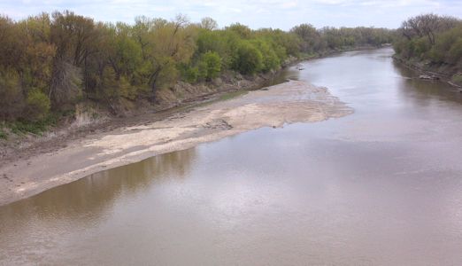 Stage gage at Big Blue River at Blue Rapids, KS on May 7, 2013. Photo by Duane Wilmes, USGS.