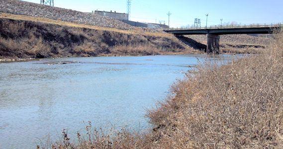 33.6 cfs at Marais des Cygnes River near Ottawa, KS on Feb. 19, 2013. Photo by Anita Kroska, USGS.