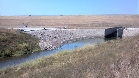 19.2 cfs at Big Bull Creek near Hillsdale, KS on Aug. 8, 2012. Photo by Anita Kroska, USGS.