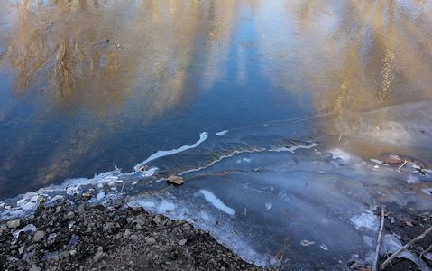 11.6cp  cfs at Marmaton River near Uniontown, KS on Jan. 29, 2014. Photo by Craig Davies, USGS.