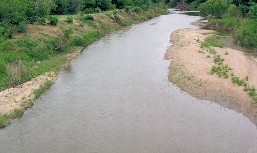 74 cfs at Little Arkansas River near Sedgwick, KS on May 25, 2014. Photo by Trudy Bennett, USGS.