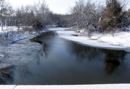 Cowskin Creek at 29th Street North of Wichita, KS on Feb. 27, 2013. Photo by Chris Moehring, USGS.