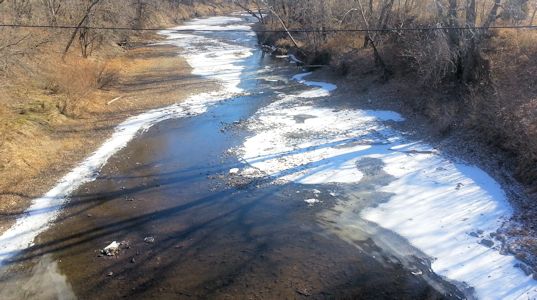 1.64 cfs at Neosho River at Burlingame Road near Emporia, KS on Dec. 12, 2013. Photo by Anita Kroska, USGS.