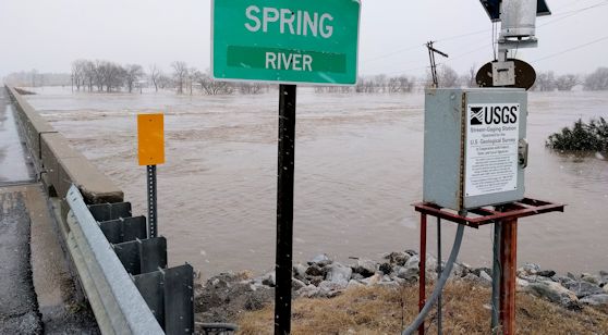 116,000 cfs at Spring River near Baxter Springs, KS on Dec. 28, 2015. Photo by Craig Painter, USGS.