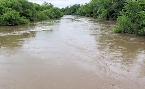 Little Arkansas River upstream of ASR Facility near Sedgwick, KS on July 30, 2013. Photo by Trudy Bennett, USGS.